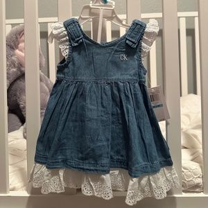 Calvin Klein baby 6-9M Denim Blue Summer dress eyelet trim bow